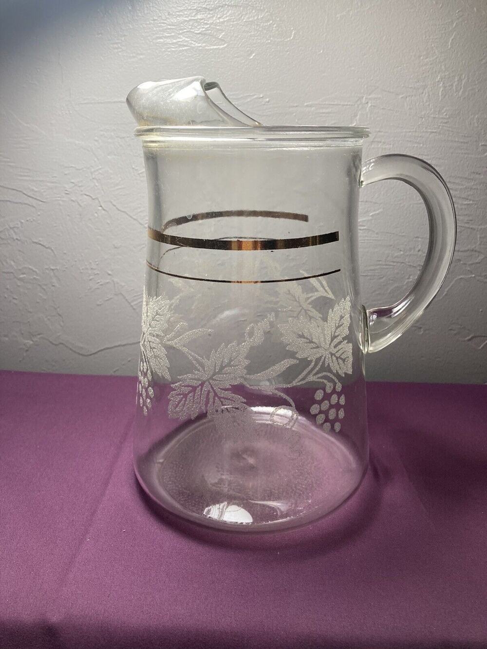 Bartlett Collins frosted grapevine pitcher Grapes Leaves Etched Embossed